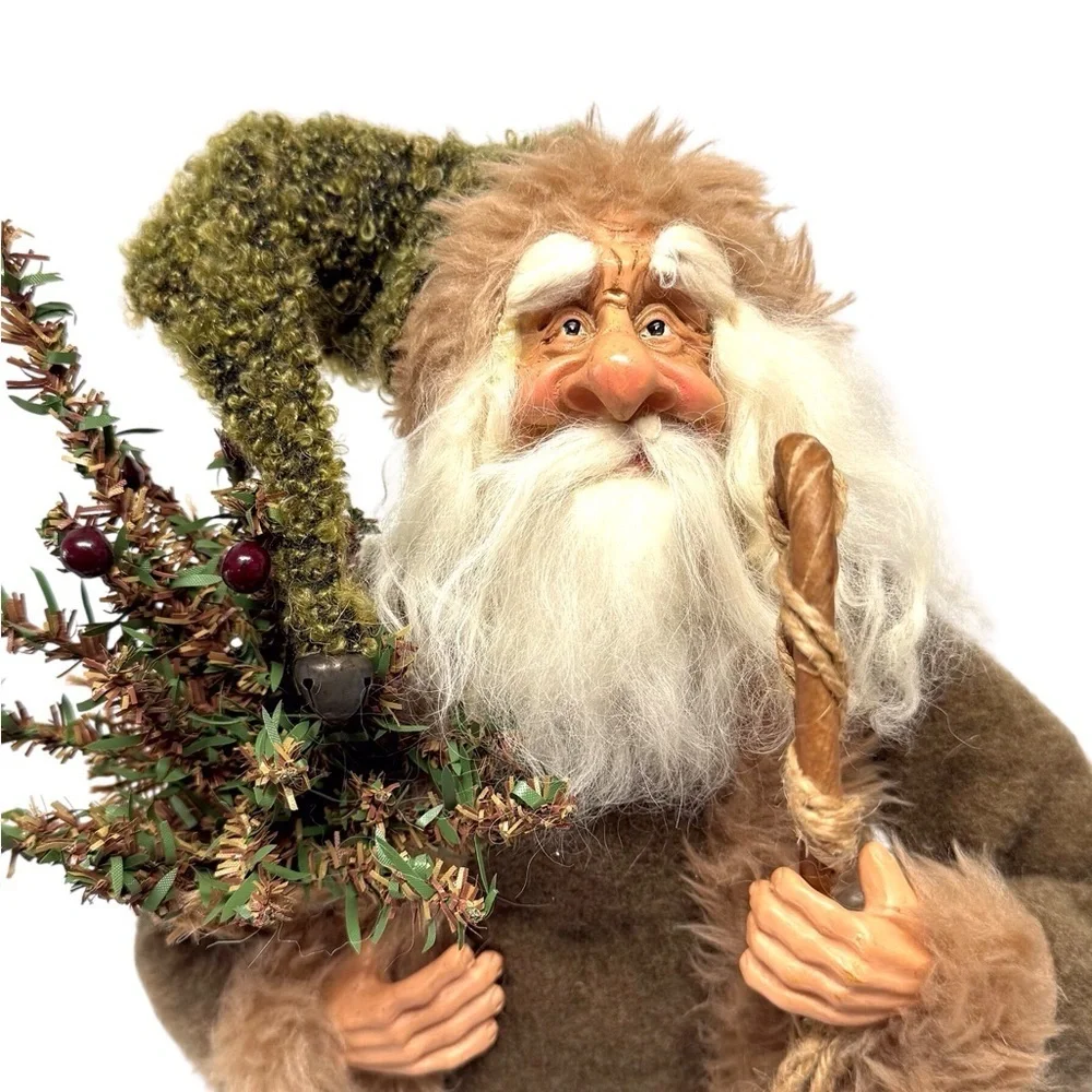 Vintage Rustic Santa Claus Christmas Figurine w/Lamp in Brown/ Green EUC RARE